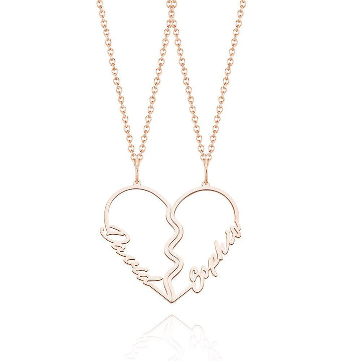Cissyia.com Custom Heart Couples Name Necklace Personalized Boyfriend Girlfriend Nameplate Pendant