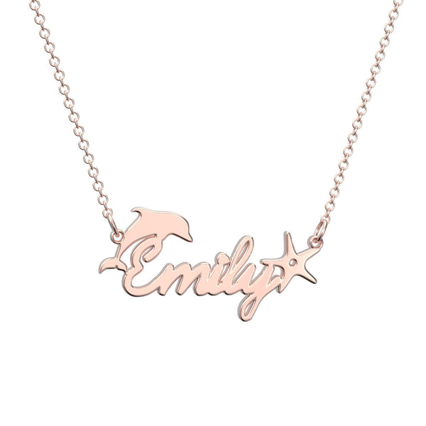 Custom Name Nacklace Dolphin and Star Necklace Gift for Little Girl - 