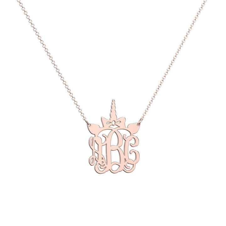 Cissyia.com 14K Gold Plated Personalized Unicorn Horn Three Monograms Pendant Name Necklace