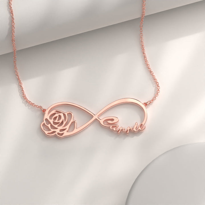 Cissyia.com Rose Gold Plated Personalized Rose and Infinity Cut-Out Name Necklace