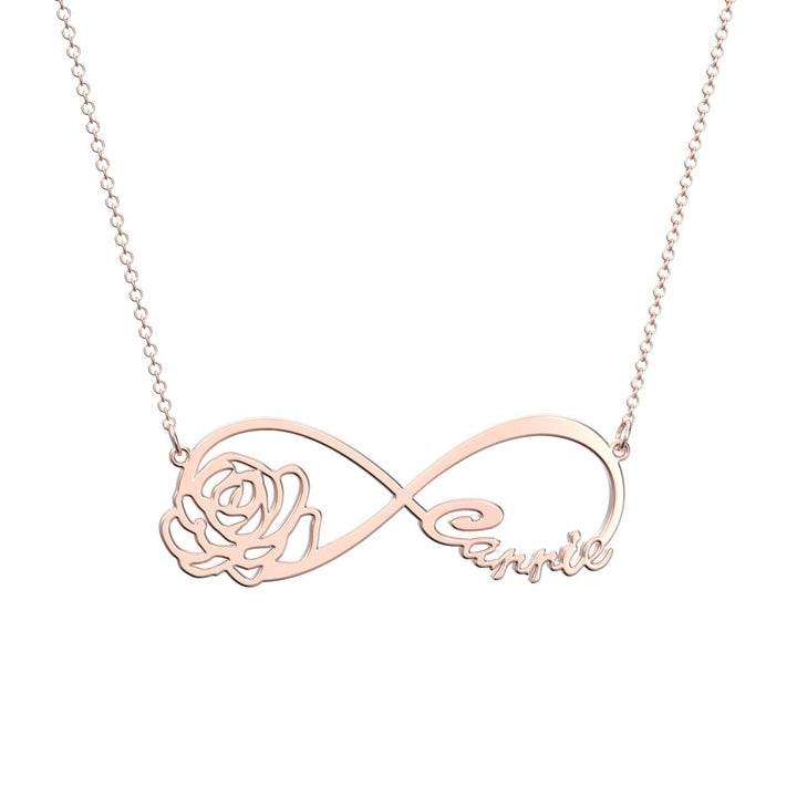 Cissyia.com Rose Gold Plated Personalized Rose and Infinity Cut-Out Name Necklace