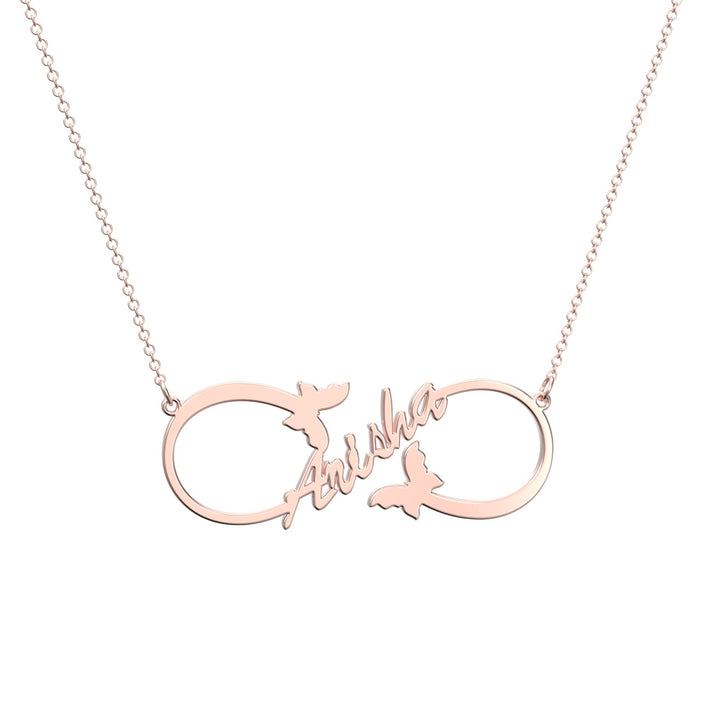 Cissyia.com Rose Gold Plated Personalized Infinity Symbol Double Butterfly Cut-Out Name Necklace