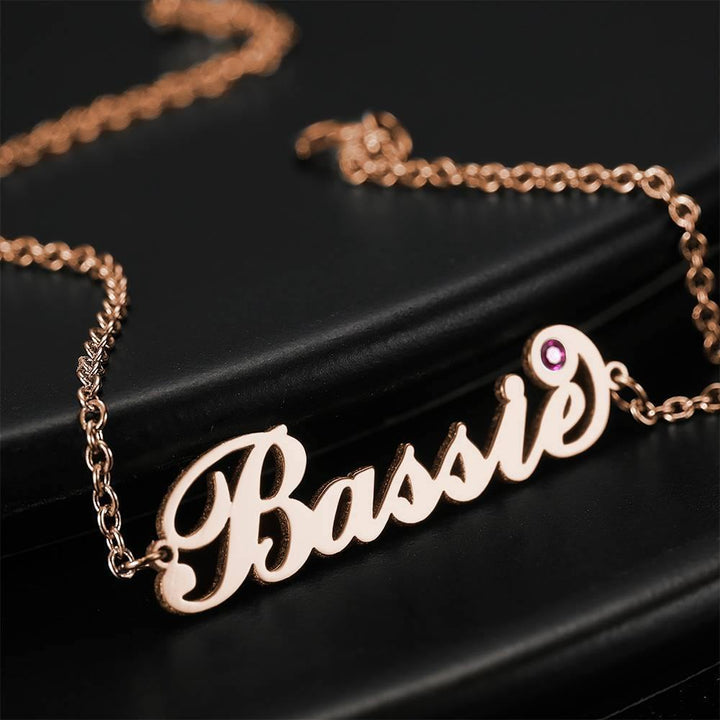 Cissyia.com Rose Gold Plated Personalized Name Bracelet with One Birthstone