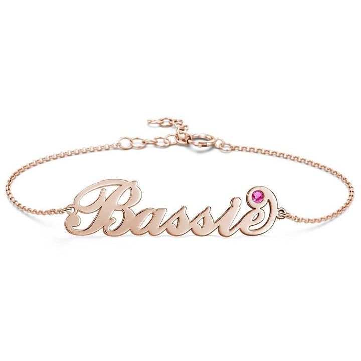 Cissyia.com 14K Gold Plated Personalized Name Bracelet with One Birthstone
