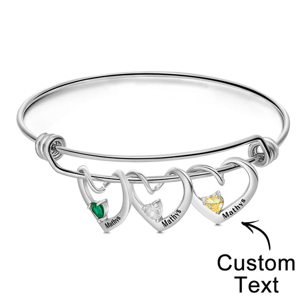 Cissyia.com Custom Engraved Heart-Shaped Birthstone Bracelet  Personalized Elegant Bracelet