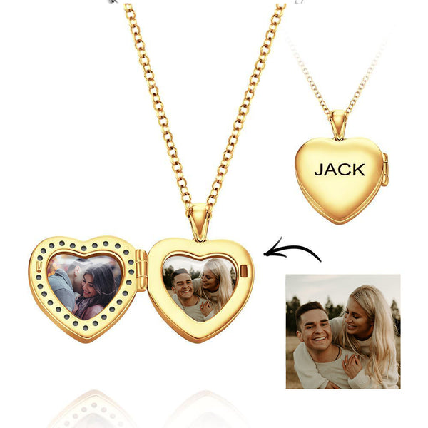 Cissyia.com Personalized Photo Heart Shaped Locket Pendant Necklace