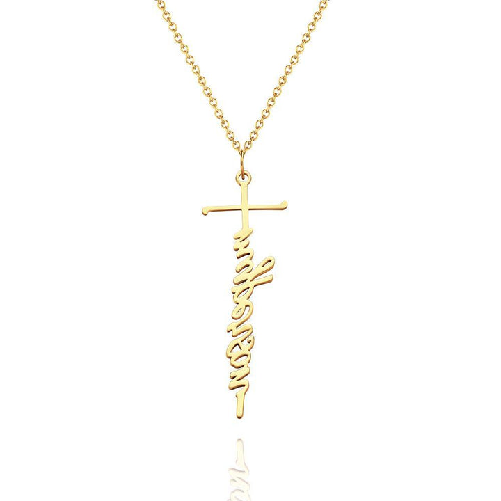 Cissyia.com Custom Engraved Necklace Cross Squiggly Lettering Creative Gifts