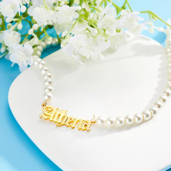 Cissyia.com Personalized White Pearl Chain Name Cut-Out Necklace
