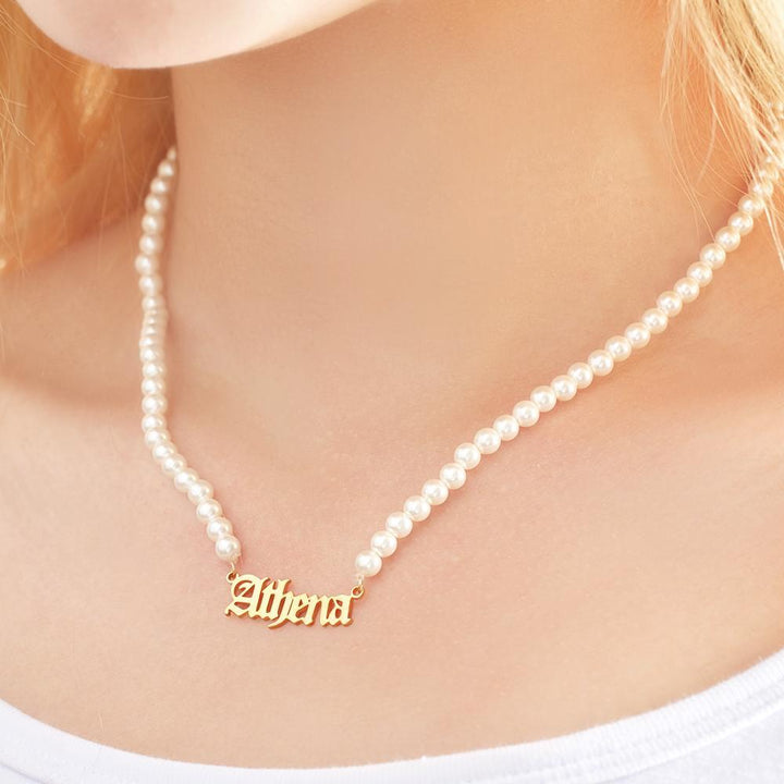 Cissyia.com Personalized White Pearl Chain Name Cut-Out Necklace
