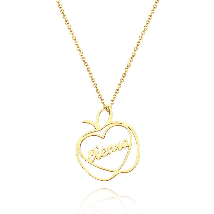 Cissyia.com Custom Engraved Apple Name Necklace Stamped Jewelry with Apple Charm