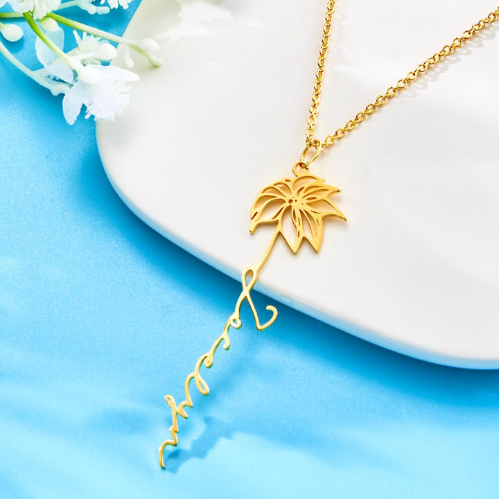 Cissyia.com Custom Engraved Birth Month Flower Name necklace Dainty Jewelry Floral Pendant for Birthday Gift