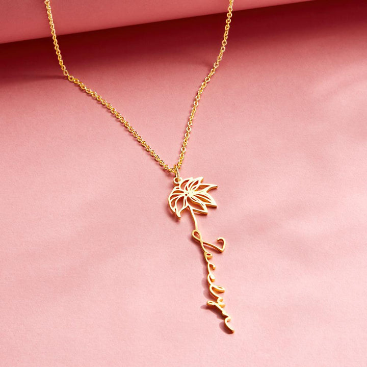 Cissyia.com Custom Engraved Birth Month Flower Name necklace Dainty Jewelry Floral Pendant for Birthday Gift