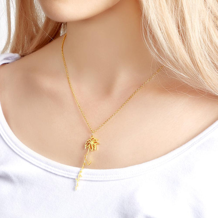 Cissyia.com Custom Engraved Birth Month Flower Name necklace Dainty Jewelry Floral Pendant for Birthday Gift