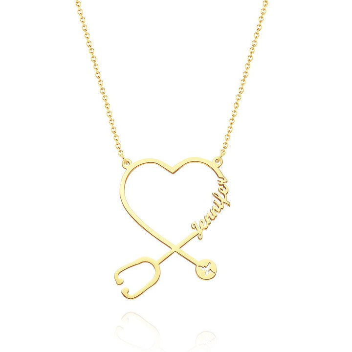 Cissyia.com Rose Gold Plated Heart and Stethoscope Name Cut-Out Name Necklace