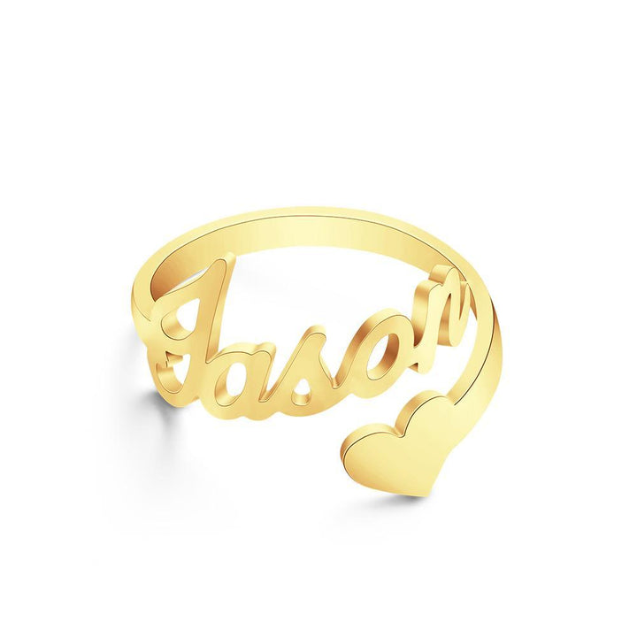 Cissyia.com Personalized Heart Shape and Name Cut-Out Open Cuff Engraved Ring