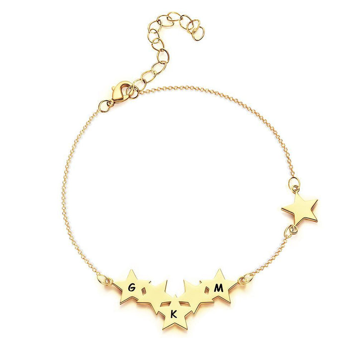 Cissyia.com Personalized Star Cluster Bar and Star Tag Engraved Bracelet