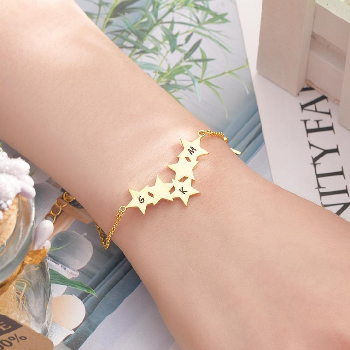 Cissyia.com Personalized Star Cluster Bar and Star Tag Engraved Bracelet