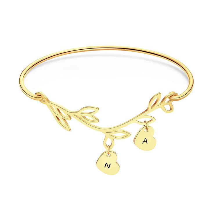 Cissyia.com Personalized Initials Heart Charms and Branch Tag Engraved Bracelet