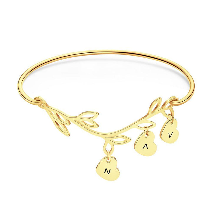Cissyia.com Personalized Initials Heart Charms and Branch Tag Engraved Bracelet