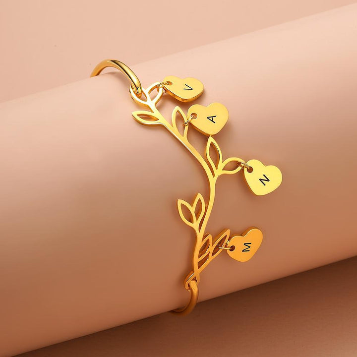 Cissyia.com Personalized Initials Heart Charms and Branch Tag Engraved Bracelet