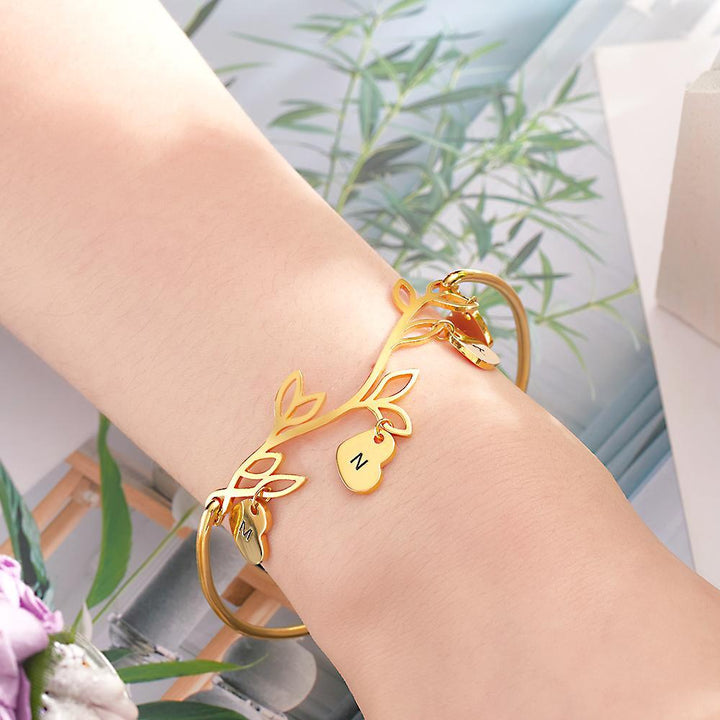 Cissyia.com Personalized Initials Heart Charms and Branch Tag Engraved Bracelet