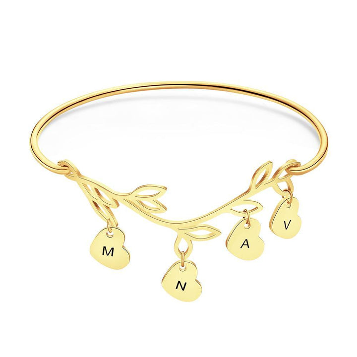 Cissyia.com Personalized Initials Heart Charms and Branch Tag Engraved Bracelet