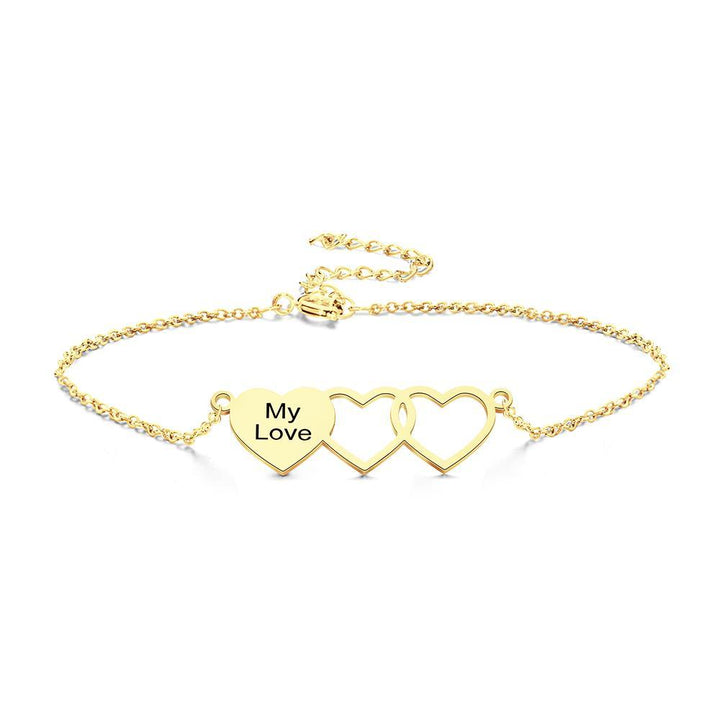 Cissyia.com Personalized Two Heart Cut-Outs and Heart Charm Engraved Bracelet