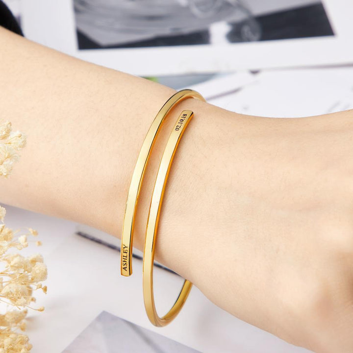 Cissyia.com Platinum Plated Personalized Wrap Engraved Bracelet