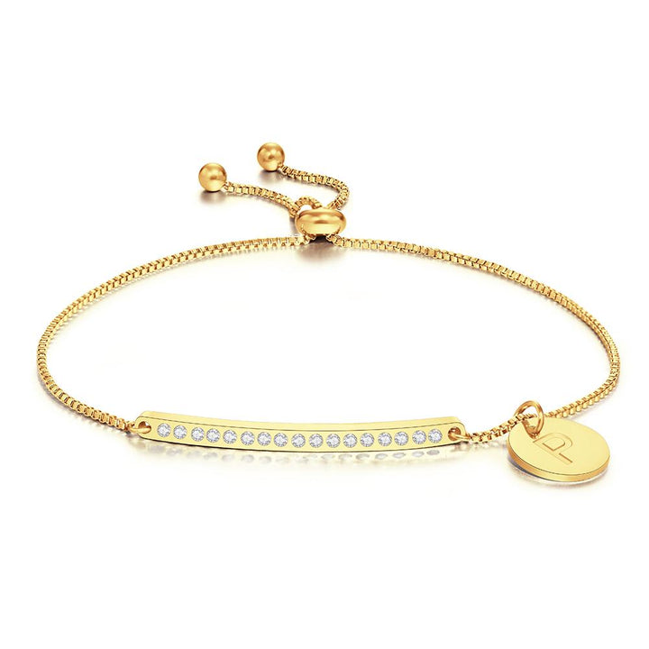 Cissyia.com Personalized Rhinestone Bar and Engravable Round Charm Bolo Engraved Bracelet
