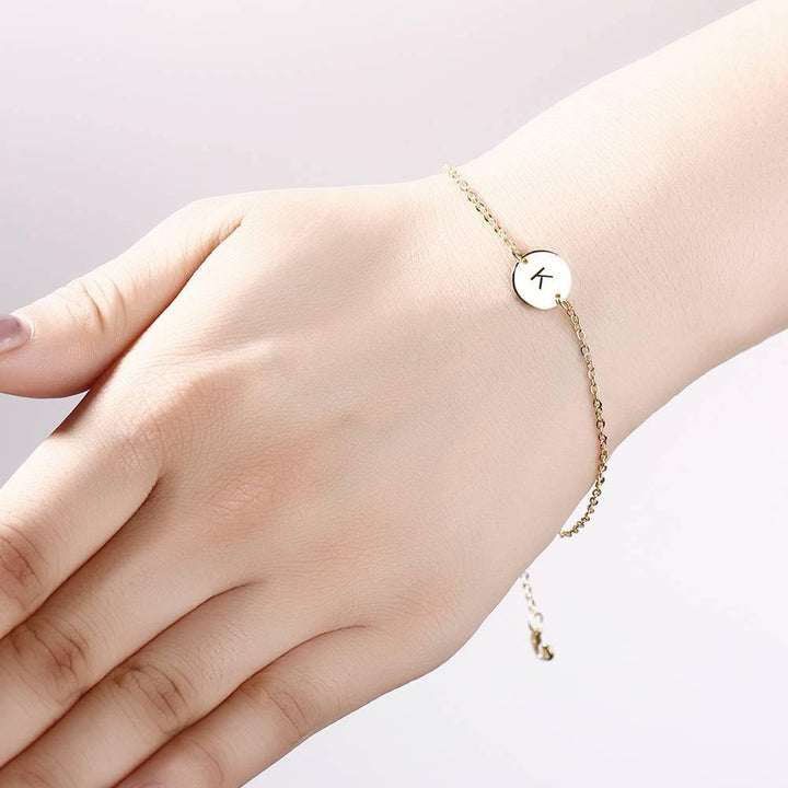 Cissyia.com 14k Gold Plated Personalized Single Initial Circle Disc Engraved Bracelet