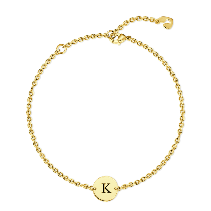 Cissyia.com 14k Gold Plated Personalized Single Initial Circle Disc Engraved Bracelet