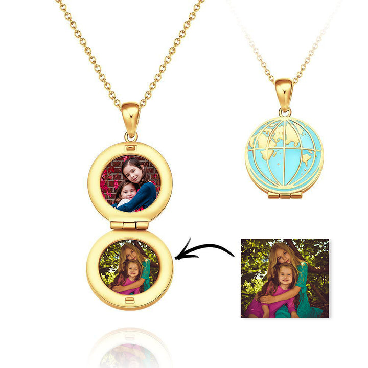 Cissyia.com Personalized World Map Round Pendant Photo Necklace