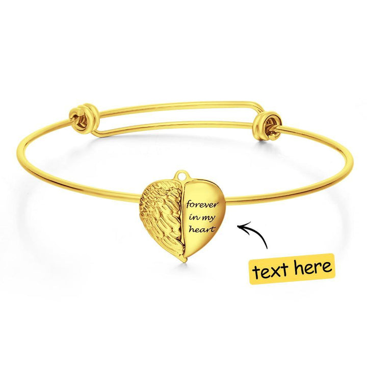 Cissyia.com Personalized Angel Wings Locket Charm Bolo Photo Bracelet in Gold