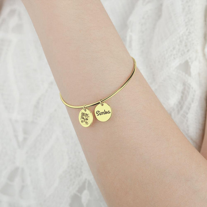 Cissyia.com 14K Gold Plated Personalized Photo Sketch Open Cuff Engraved Bracelet with Personalized Disc Charms