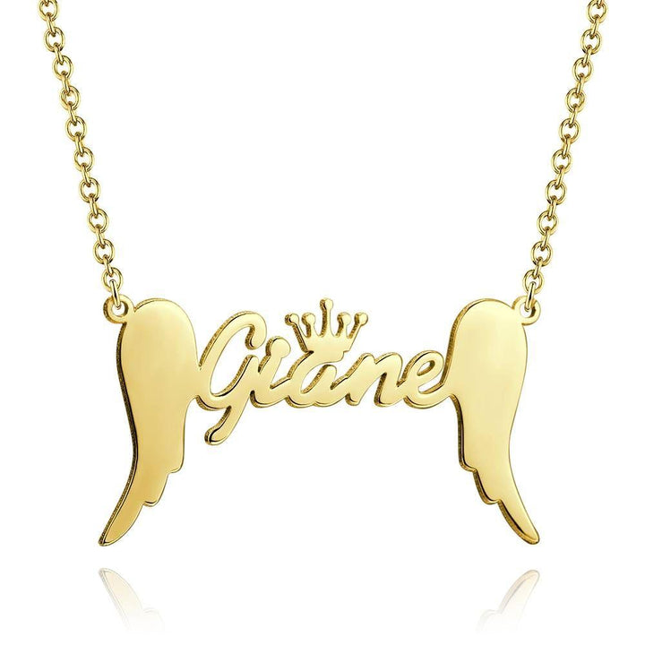 Cissyia.com Personalized Angle Wings Crown Two Names Cut-Out Name Necklace