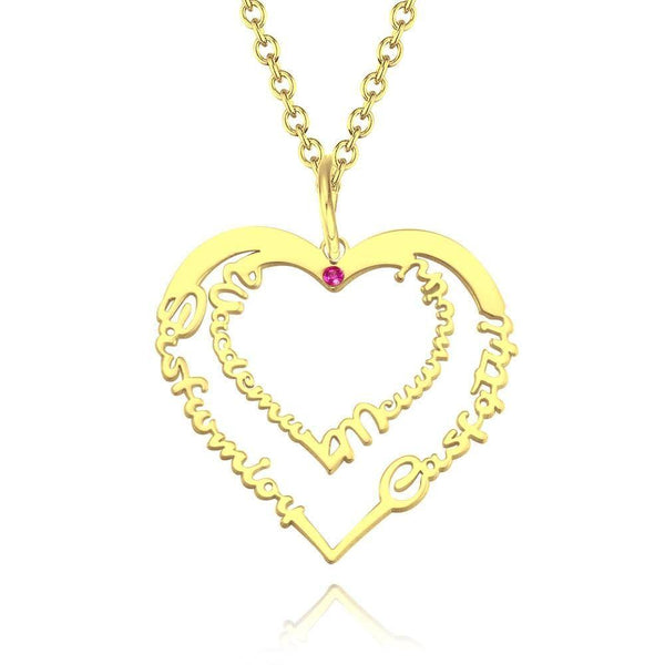 Cissyia.com 14k Gold Plated Personalized Two Heart Four Names Cut-out Necklace with One Birthstone