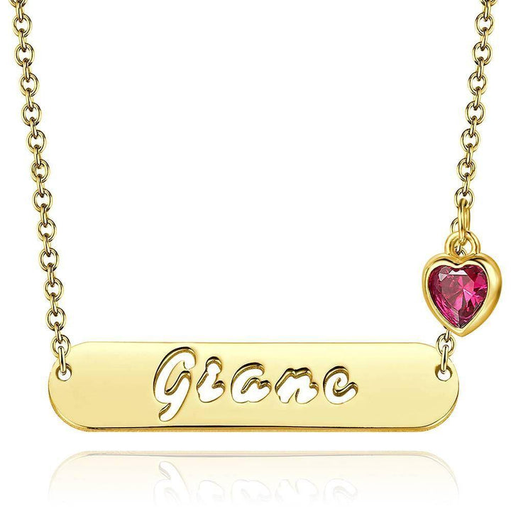 Cissyia.com Rose Gold Plated Birthstone Personalized Name Cut-Out Bar Pendant Necklace