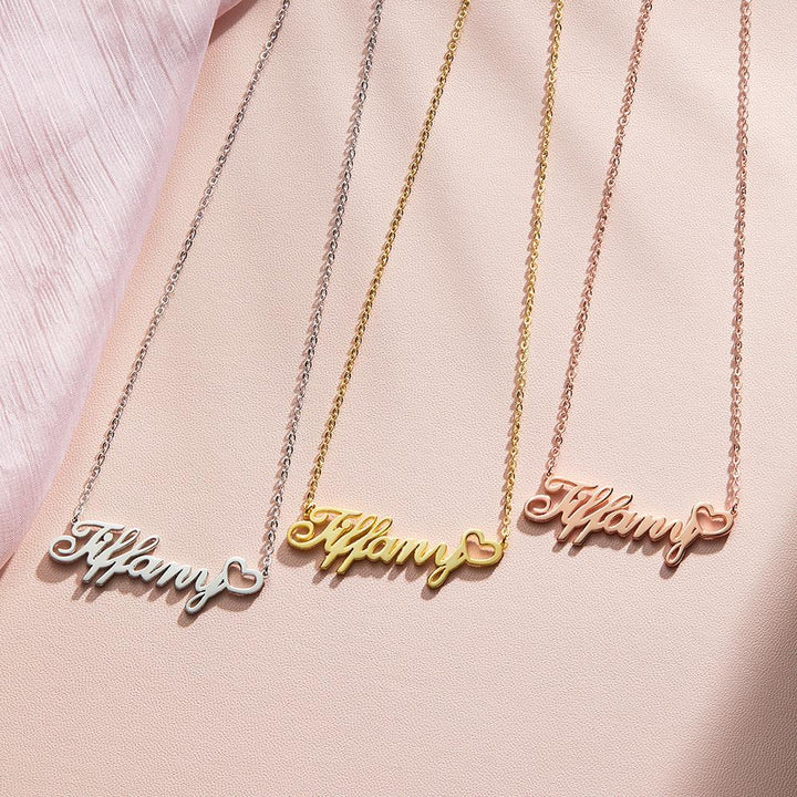 Cissyia.com Rose Gold Plated Personalized Heart Name Cut-Out Necklace