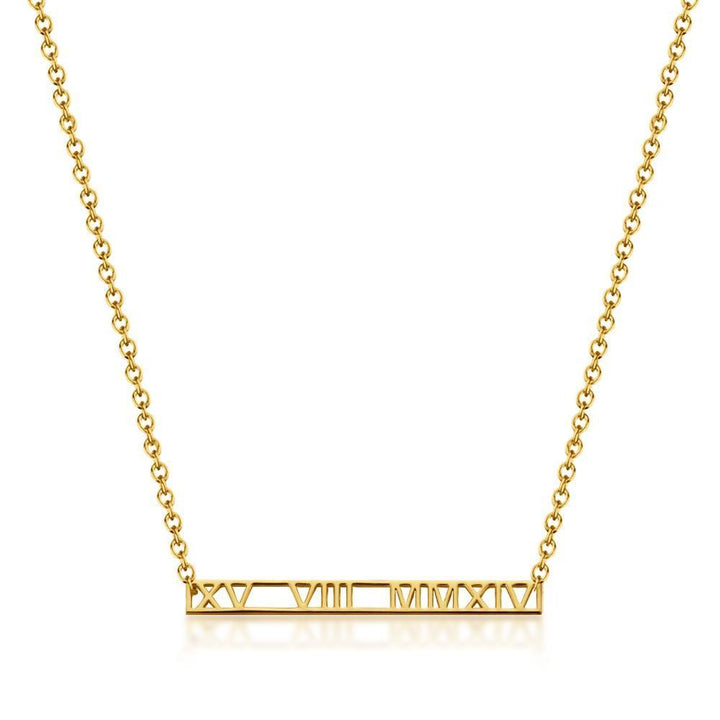 Cissyia.com 14K Gold Plated Personalized Roman Numeral Date Pendant Name Necklace