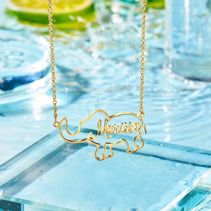 Cissyia.com Personalized Elephant Cut-Out Name Necklace