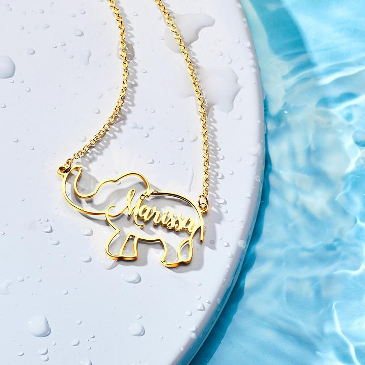 Cissyia.com Personalized Elephant Cut-Out Name Necklace