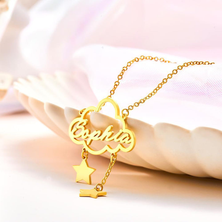 Cissyia.com Custom Star Cloud Name Necklace Personalized Rain Cloud Necklace Star Pendant
