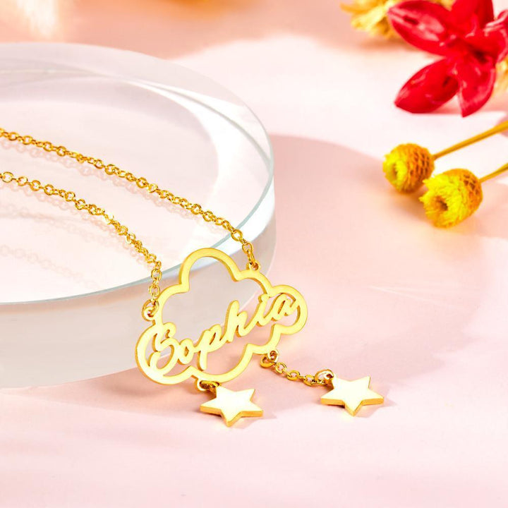 Cissyia.com Custom Star Cloud Name Necklace Personalized Rain Cloud Necklace Star Pendant