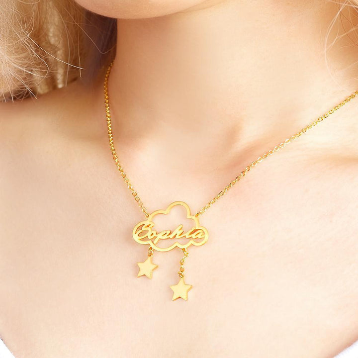 Cissyia.com Custom Star Cloud Name Necklace Personalized Rain Cloud Necklace Star Pendant