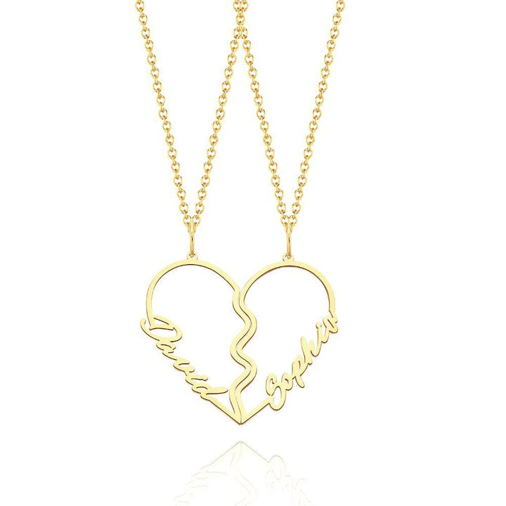 Cissyia.com Custom Heart Couples Name Necklace Personalized Boyfriend Girlfriend Nameplate Pendant