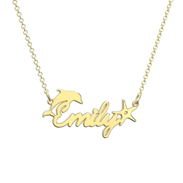 Custom Name Nacklace Dolphin and Star Necklace Gift for Little Girl - 
