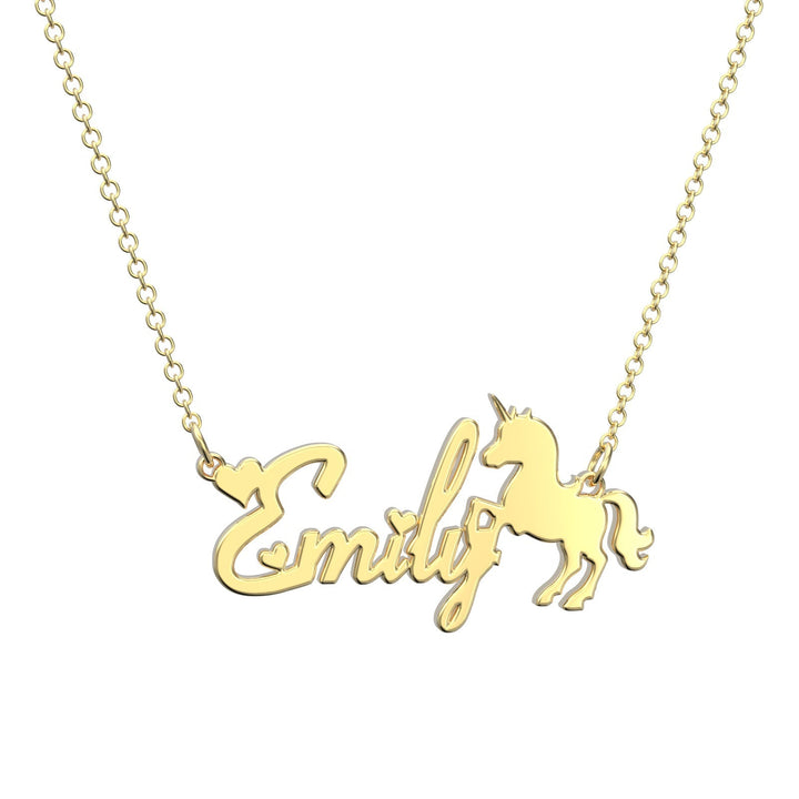 Cissyia.com Rose Gold Plated Personalized Unicorn and Heart Cut-Out Name Necklace