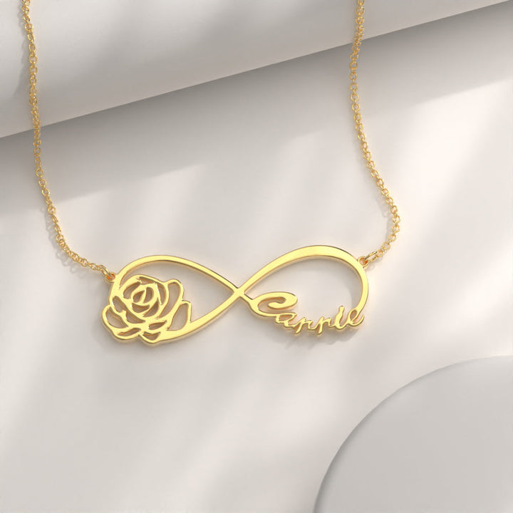 Cissyia.com Rose Gold Plated Personalized Rose and Infinity Cut-Out Name Necklace
