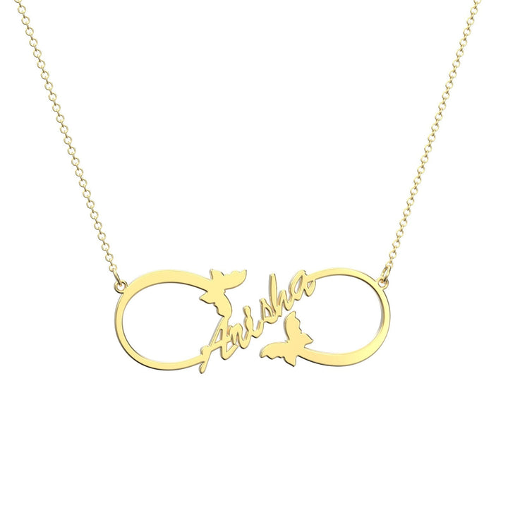 Cissyia.com Rose Gold Plated Personalized Infinity Symbol Double Butterfly Cut-Out Name Necklace