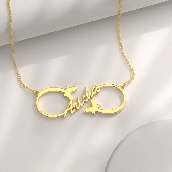 Cissyia.com Rose Gold Plated Personalized Infinity Symbol Double Butterfly Cut-Out Name Necklace
